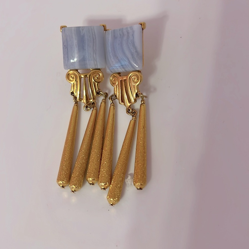 Blue and gold clip earrings